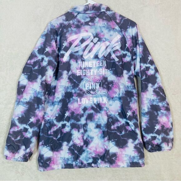 Victoria's Secret‎ Pink Windbreaker Snap Button Coat Jacket Tye Dye Purple Sz XS - Picture 1 of 7